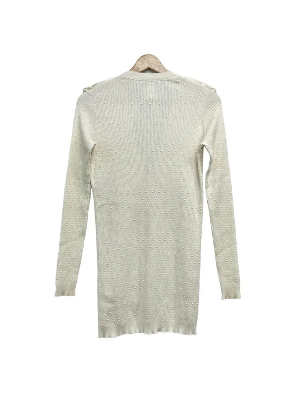 Chanel Cardigan 34 S White Long Sleeve CC Logo Tag One Side Resewn